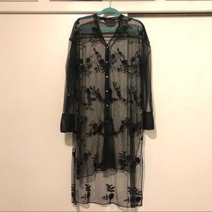 Zara Woman Sheer Embroidered Overlay Top